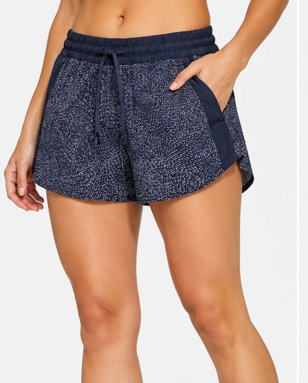 Athleta Running Shorts Size 2 Navy Blue Printed Athletic Drawstring